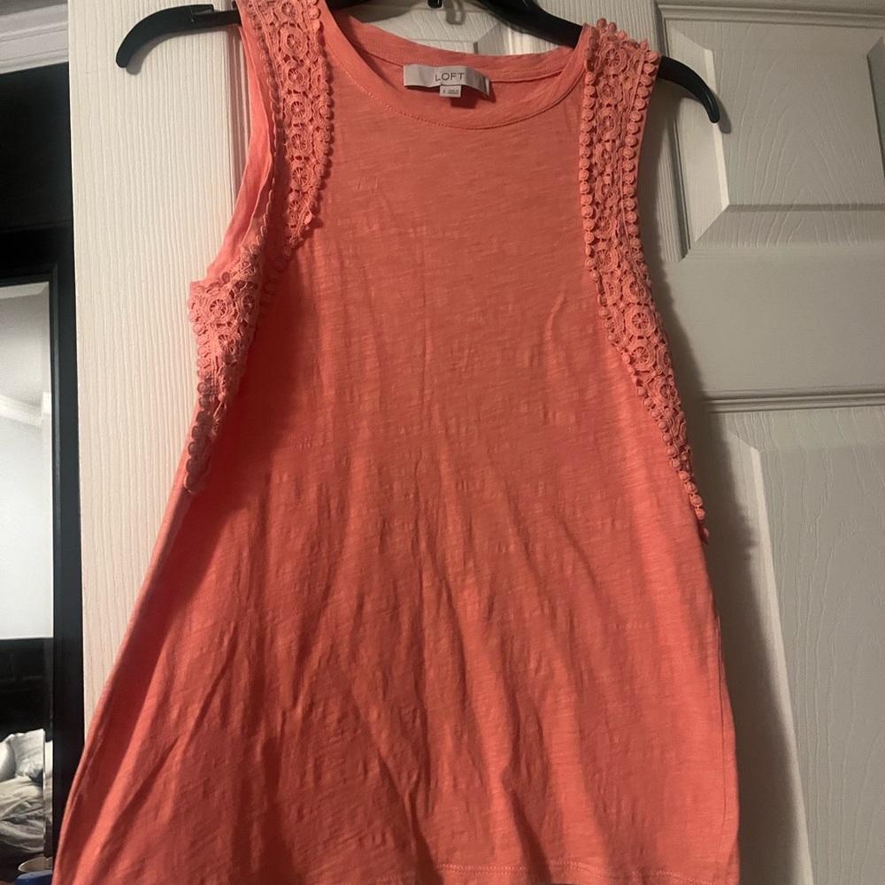 LOFT Orange Ruched Sleeveless Tank Top